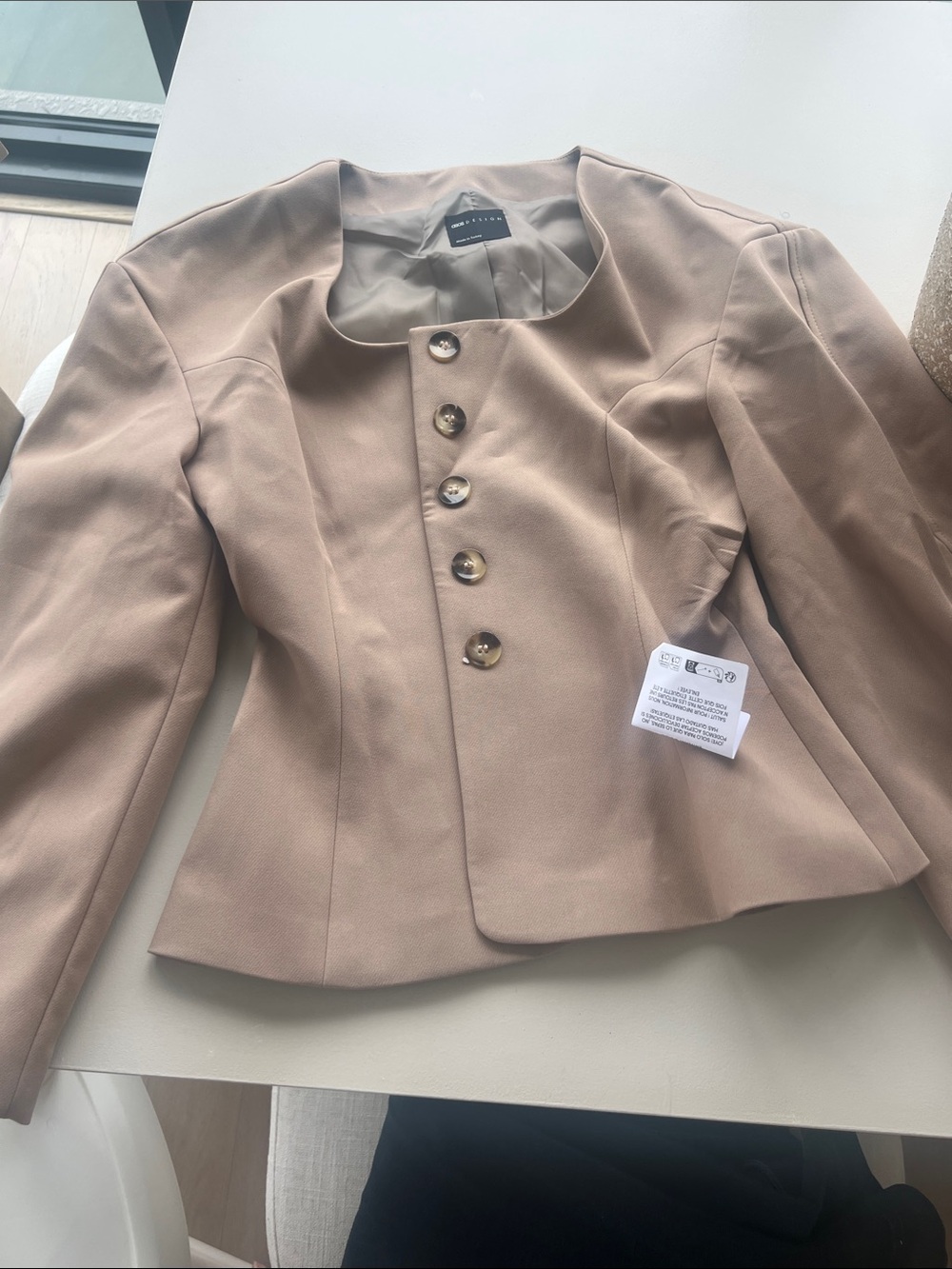 ASOS Beige Puff-Sleeve Tailored Blazer
